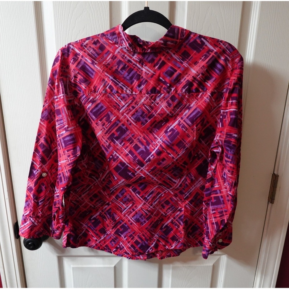 Crazy‎ Horse Liz Claiborne Red Purple Abstract Print Cotton Button Down Shirt 12 - Picture 5 of 7
